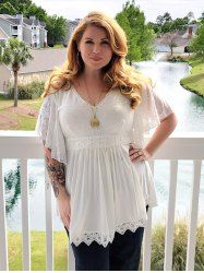 Plus Size Lace Panel Butterfly Sleeve Blouse -  