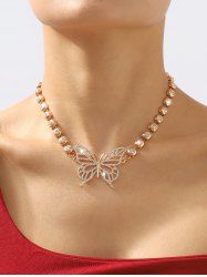 Vintage Rhinestone Decor Butterfly Necklace -  
