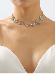 Collier Vintage Fleur en Faux Cristal - Bleu 