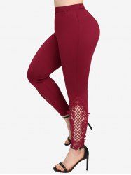 Plus Size Pockets Lace Trim Braided Leggings -  