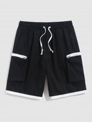 Men's Streetwear Zip Pockets Design Color Spliced Knee-length Drawstring Cargo Shorts -  