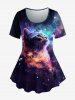 Plus Size Galaxy Cat Glitter Printed T-shirt and Pockets Capri Leggings Outfit -  