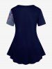 Plus Size Galaxy Cat Glitter Printed T-shirt and Pockets Capri Leggings Outfit -  