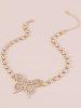 Vintage Rhinestone Decor Butterfly Necklace -  