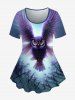 Owl Tree Flower Print T-shirt and Capri Leggings Plus Size Outfits -  