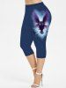 Owl Tree Flower Print T-shirt and Capri Leggings Plus Size Outfits -  