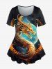 Dragon Moon Print T-shirt And Dragon Print Pockets Capri Leggings Gothic Outfit -  
