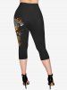 Dragon Moon Print T-shirt And Dragon Print Pockets Capri Leggings Gothic Outfit -  