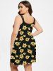 Plus Size Sunflower Print Crisscross Cami Dress -  