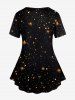 Plus Size Galaxy Glitter Moon Sun Print T-shirt -  