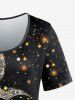 Plus Size Galaxy Glitter Moon Sun Print T-shirt -  