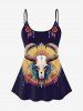 Gothic Sheep Head Feather Print Boyleg Tankini Swimsuit (Adjustable Shoulder Strap) -  