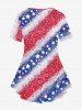 Plus Size Patriotic American Flag Print T-shirt -  