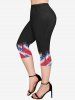 Plus Size Patriotic American Flag Print Pockets Capri Leggings -  