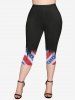 Plus Size Patriotic American Flag Print Pockets Capri Leggings -  