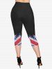Plus Size Patriotic American Flag Print Pockets Capri Leggings -  