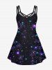 Plus Size Galaxy Glitter Feather Dreamcatcher Print Crisscross Cami Dress -  