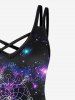 Plus Size Galaxy Glitter Feather Dreamcatcher Print Crisscross Cami Dress -  