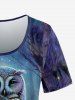 Plus Size Owl Tree Galaxy Print Short Sleeves T-shirt -  