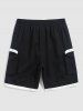 Men's Streetwear Zip Pockets Design Color Spliced Knee-length Drawstring Cargo Shorts -  