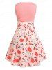 Plus Size Lace Up Ruffled Floral Print Sleeveless Dress -  