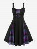 Plus Size Plaid Suspender Buckle Grommet Ruched A Line Patchwork Dress -  