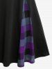 Plus Size Plaid Suspender Buckle Grommet Ruched A Line Patchwork Dress -  