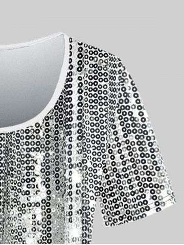 Plus Size 3D Sequins Tassel Print Short Sleeves T-shirt