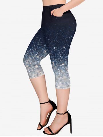 Plus Size Sparkling Sequin Print Pockets Capri Leggings - DEEP BLUE - M