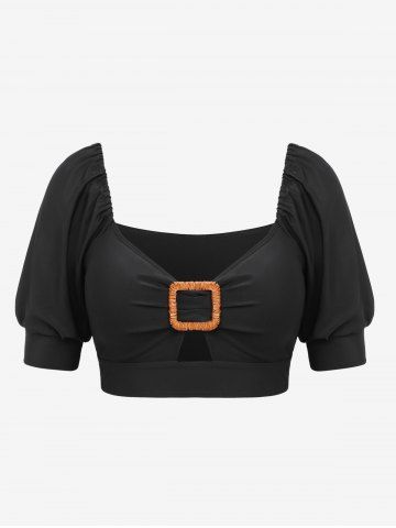Plus Size Raglan Sleeves Cutout Padded Bikini Top - BLACK - L