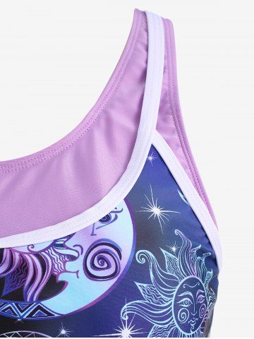 Plus Size Sun Moon Stars Print Cinched Skirted Tankini Swimsuit