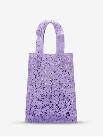 Women's Beach Vacation Flower Pattern Hollow Out Crochet Shoulder Bag - HELIOTROPE PURPLE