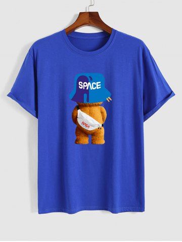 Cartoon Space Bear Pattern Short Sleeves T-shirt - BLUE - S