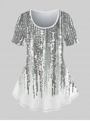 Plus Size 3D Sequins Tassel Print Short Sleeves T-shirt -  