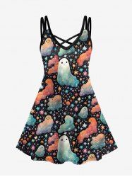 Gothic Star Cloud Ghost Print Crisscross Cami Dress -  