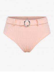 Plus Size Ring Belted Textured Ribbed Bikini Bottom -  