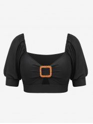Haut de Bikini Matelassé Découpé de Grande Taille à Manches Raglan - Noir 1X