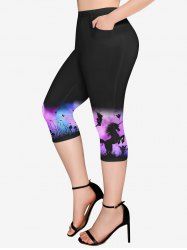 Leggings capri Renaissance grande taille à poches, imprimé papillon, ange, licorne et plante - Pourpre  M