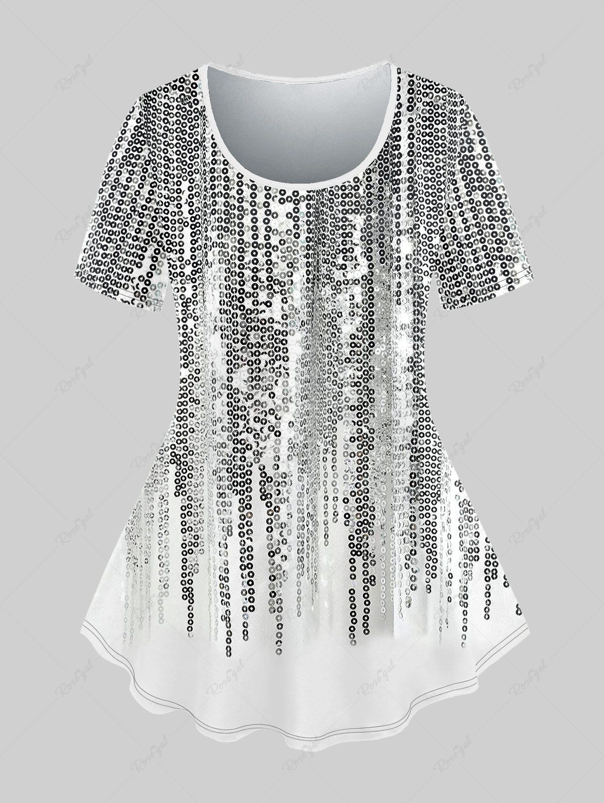 Latest Plus Size 3D Sequins Tassel Print Short Sleeves T-shirt  