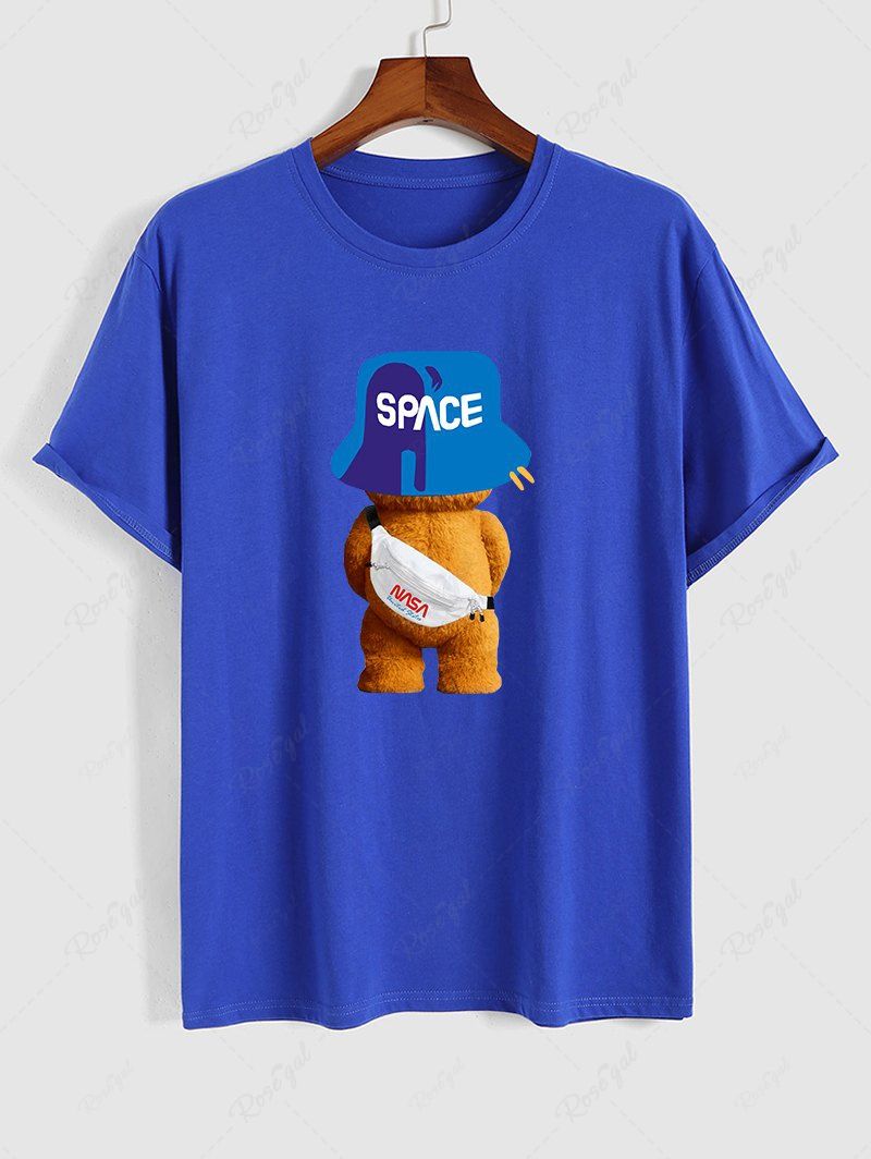 Cheap Cartoon Space Bear Pattern Short Sleeves T-shirt  