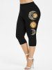 Galaxy Glitter Moon Sun Printed T-shirt and Capri Leggings Plus Size Outfit -  