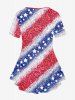 Patriotic American Flag Printed T-shirt and Pockets Capri Leggings Plus Size Matching Set -  