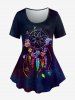 Galaxy Feather Butterfly Flower Dreamcatcher Printed T-shirt and Pockets Capri Leggings Plus Size Matching Set -  