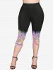 Plus Size Sparkling Sequin Stars Print Pockets Capri Leggings -  