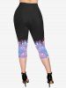 Plus Size Sparkling Sequin Stars Print Pockets Capri Leggings -  