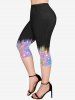 Plus Size Sparkling Sequin Stars Print Pockets Capri Leggings -  