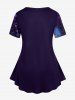 Plus Size Galaxy Owl Branch Print Short Sleeves T-shirt -  