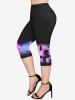 Leggings capri Renaissance grande taille à poches, imprimé papillon, ange, licorne et plante - Pourpre  M