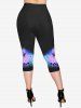 Leggings capri Renaissance grande taille à poches, imprimé papillon, ange, licorne et plante - Pourpre  M