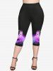 Leggings capri Renaissance grande taille à poches, imprimé papillon, ange, licorne et plante - Pourpre  M